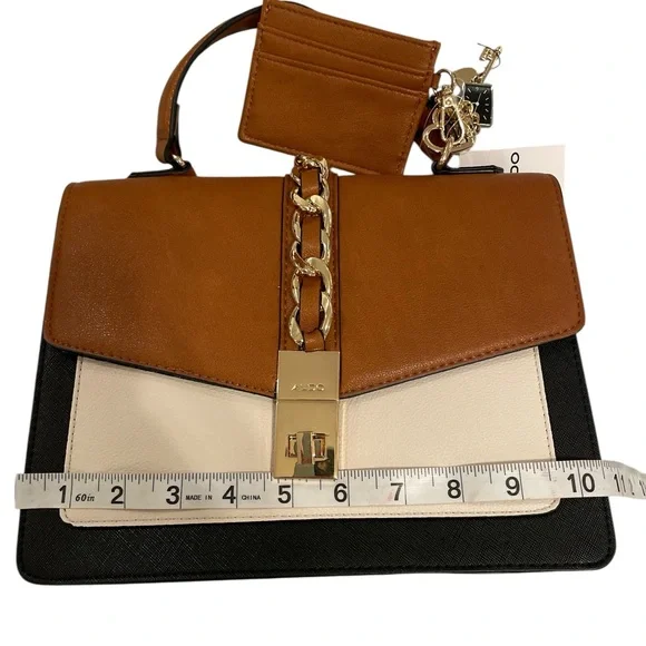 Aldo Caiilla Top Handle Satchel/Crossbody Bag Brown Black and Cream Color Block - Picture 6 of 8
